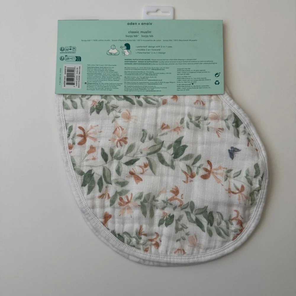 NEW Aden + Anais Burpy Bib Classic Muslin Cotton Breathable Floral Print